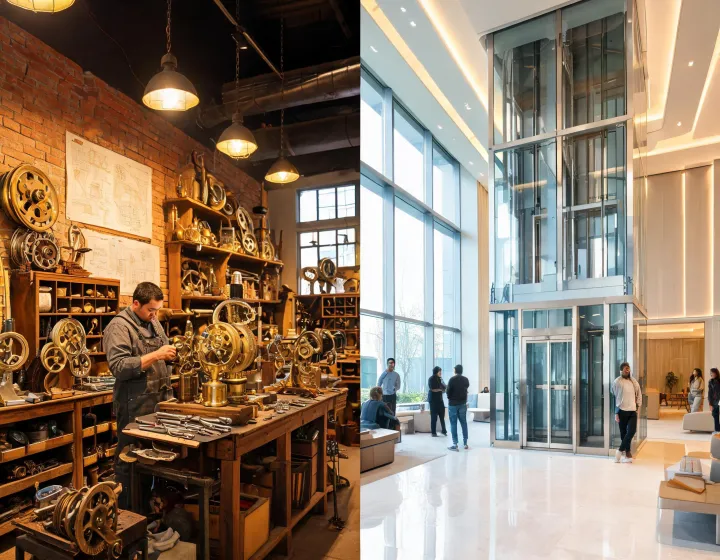 Historic elevator craftsmanship meeting modern lobby design